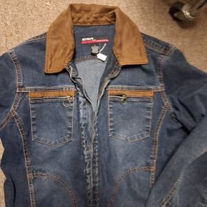 Kikit Blue Denim Jacket with Brown Corduroy Collar